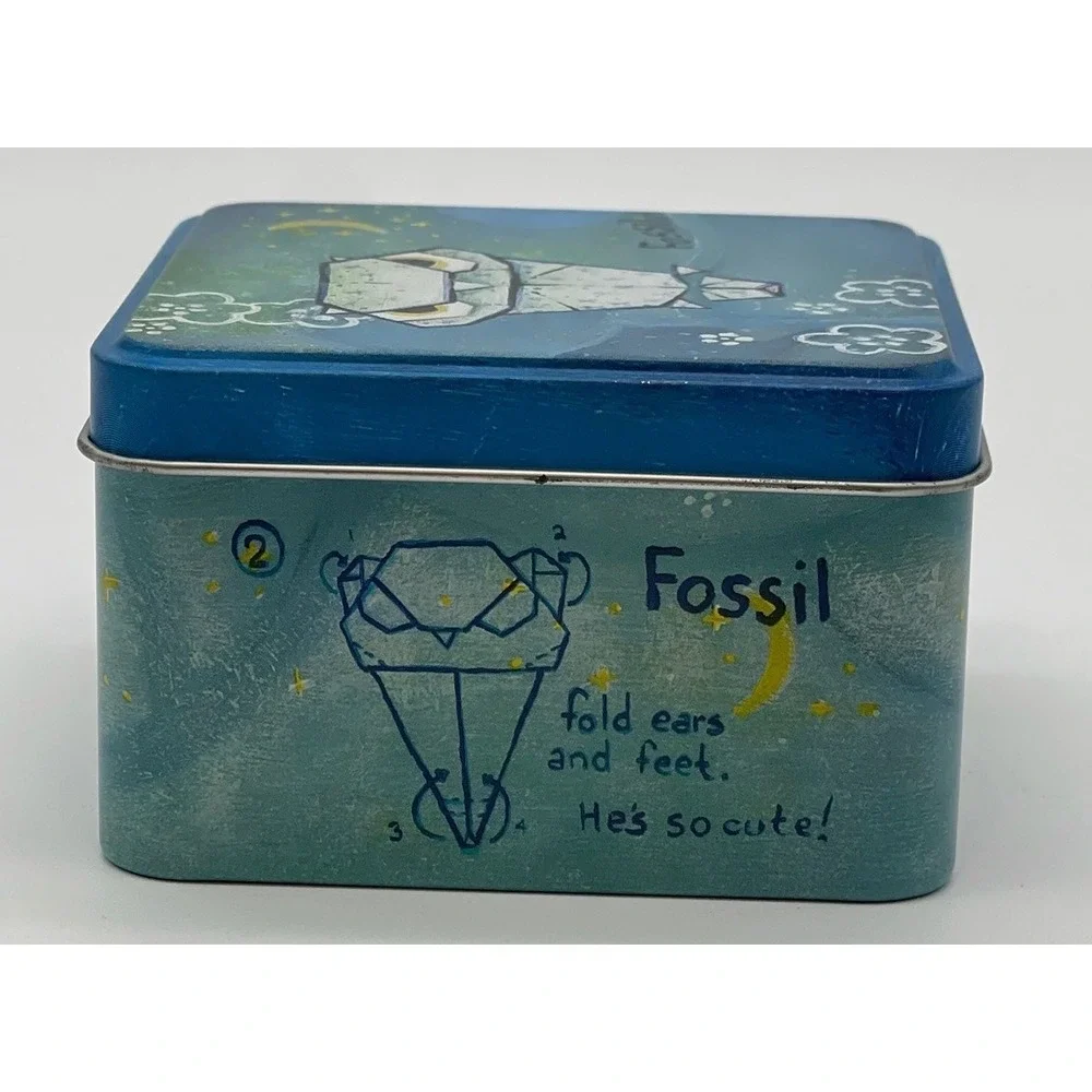Vintage FOSSIL Watch Tin Blue Origami Owl Night Sky Collectible Box 2004 Y2K